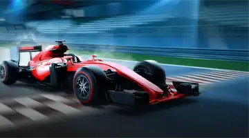 Гоночный болид на трассе с логотипом Motor Casino, подчёркивающий участие казино в скоростных соревнованиях.